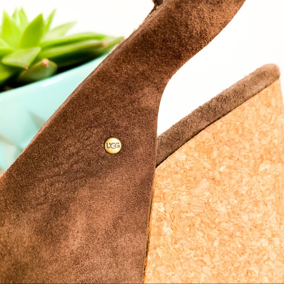 UGG Classic Dark Brown Leather Wedge Sandals - Picture 7 of 8
